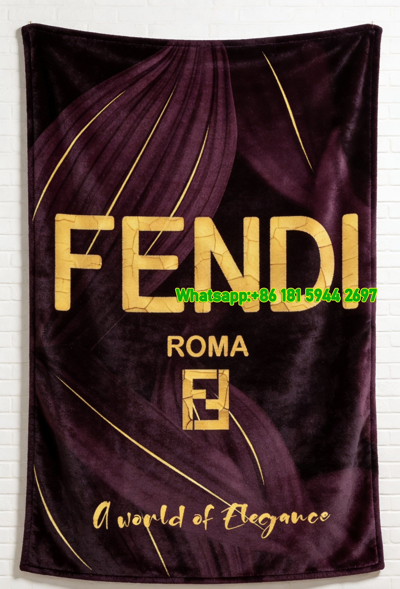 Fendi Purple Gold Black Roma FF Logo Flannel Sofa Throw Blanket Wall Decor IMG_9519